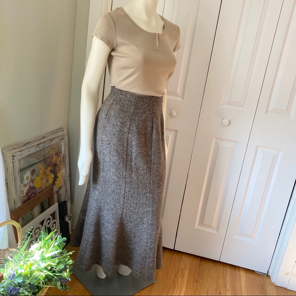 👒 Vintage Lew Magram Neutral Wool Maxi Skirt - Picture 2 of 13